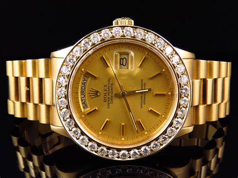 18k yellow gold rolex with diamond bezel|rolex 18kt president 36mm watch.